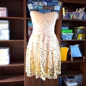 dELiA*s Strapless Dress in Cream and Gold